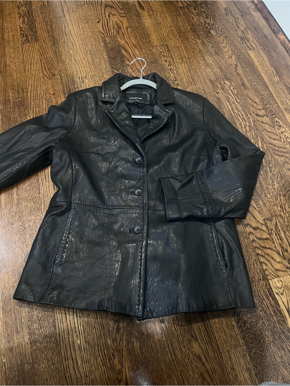 Jones New York Black Leather Button-Front Jacket